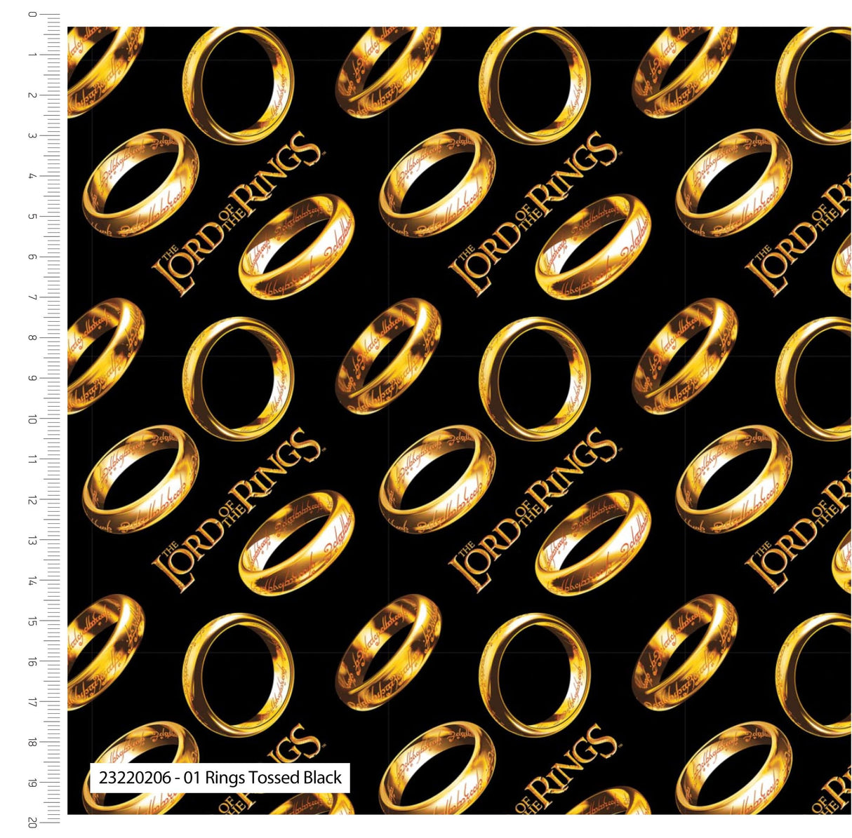 Craft Cotton Company Fabric Rings Tossed Black (206) Lord of the Rings Fabric