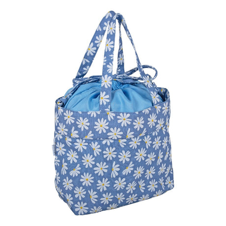 Drawstring Tote Knitting Bag Denim Daisies