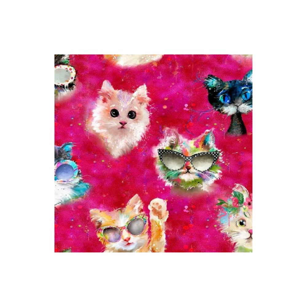 3 Wishes Good Kitty Cat Faces Fabric