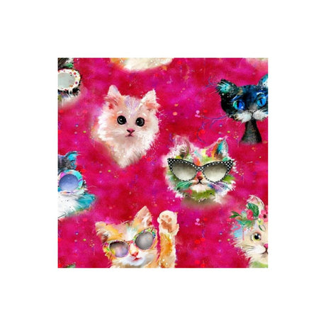 3 Wishes Good Kitty Cat Faces Fabric