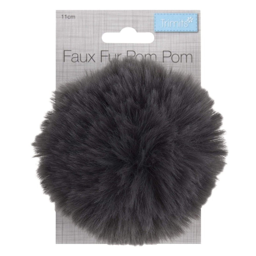 Groves Accessories Grey Pom Pom Faux Fur Large: 11cm