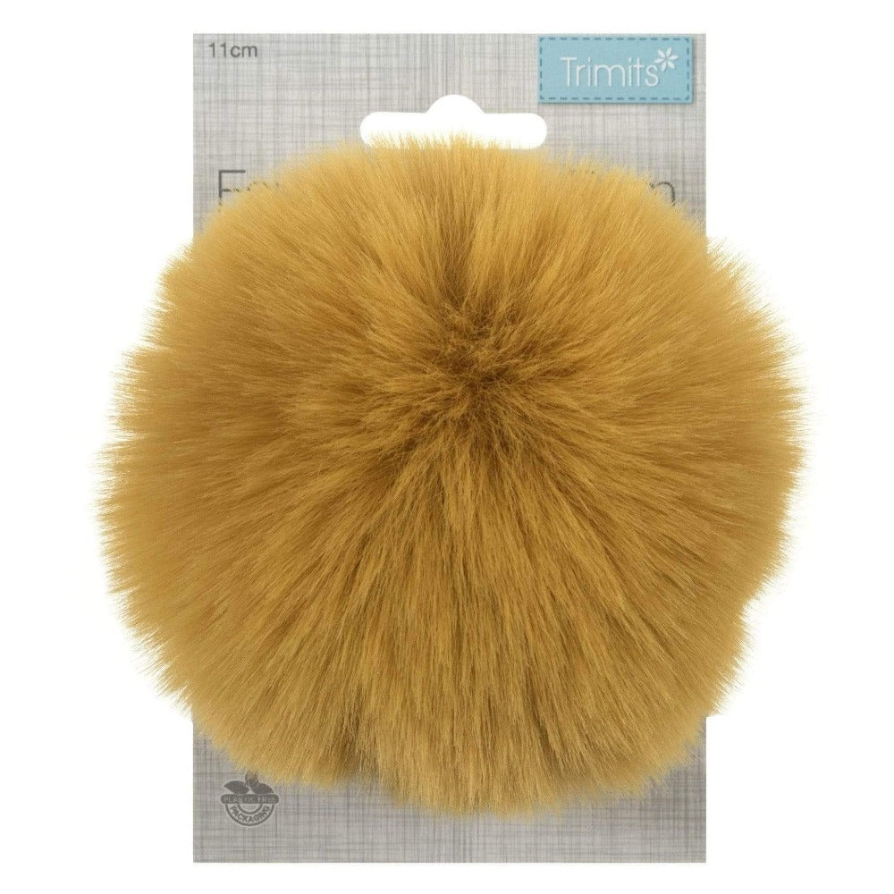 Groves Accessories Mustard Pom Pom Faux Fur Large: 11cm