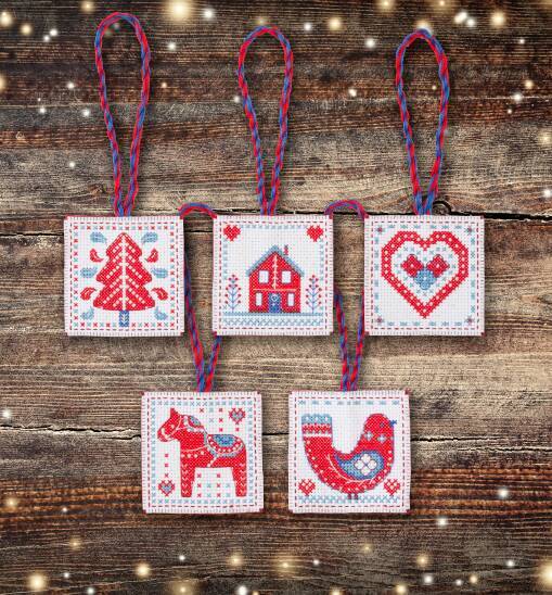 Groves Craft Nordic Red & Blue Decorations Cross Stitch Kit