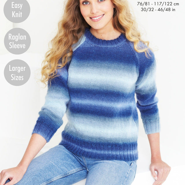 King Cole Patterns King Cole Easy Knit Ladies Sweater, Hat, Wrist Warmers and Scarf Knitting Pattern 5630