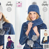 King Cole Patterns King Cole Hat and Scarf Knitting Pattern 5579