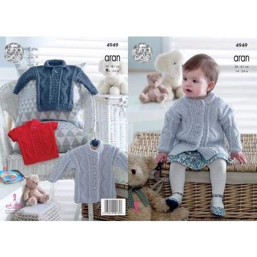 King Cole Patterns King Cole Kids Aran Coat, Sweater and Pullover Knitting Pattern 4949