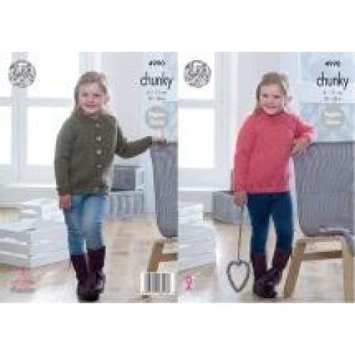 King Cole Patterns King Cole Kids Chunky Sweater and Cardigan Pattern 4990