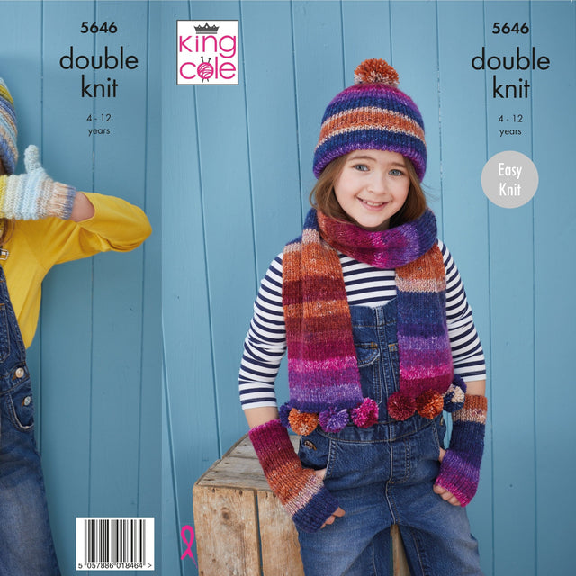 King Cole Patterns King Cole Kids Hat, Scarf, Mitts and Wristwarmers DK Knitting Pattern 5646