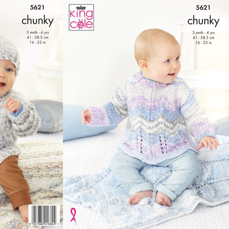 King Cole Patterns King Cole Kids Sweater, Hat and Blanket Chunky Knitting Pattern 5621
