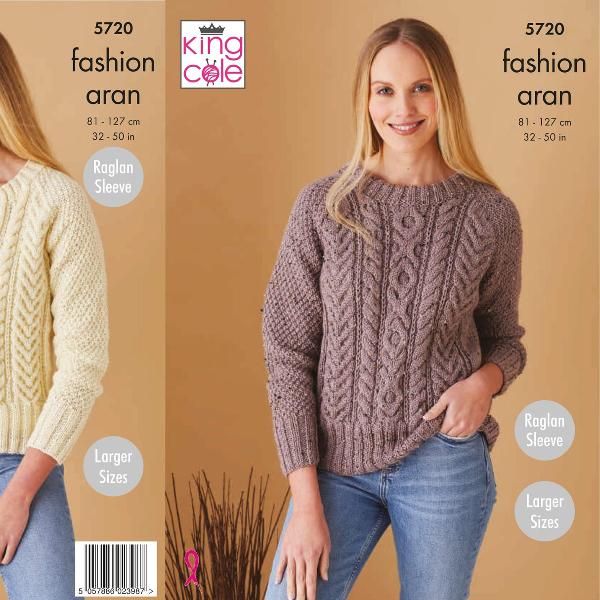 King Cole Patterns King Cole Ladies Aran Sweater and Cardigan Knitting Pattern 5720