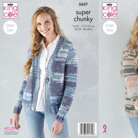 King Cole Patterns King Cole Ladies Cardigan and Sweater Super Chunky Knitting Pattern 5637