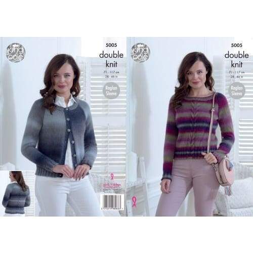 King Cole Patterns King Cole Ladies DK Sweater and Cardigan Knitting Pattern 5005