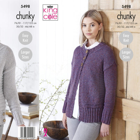 King Cole Patterns King Cole Ladies Easy Knit Sweater and Cardigan Chunky Knitting Pattern 5498