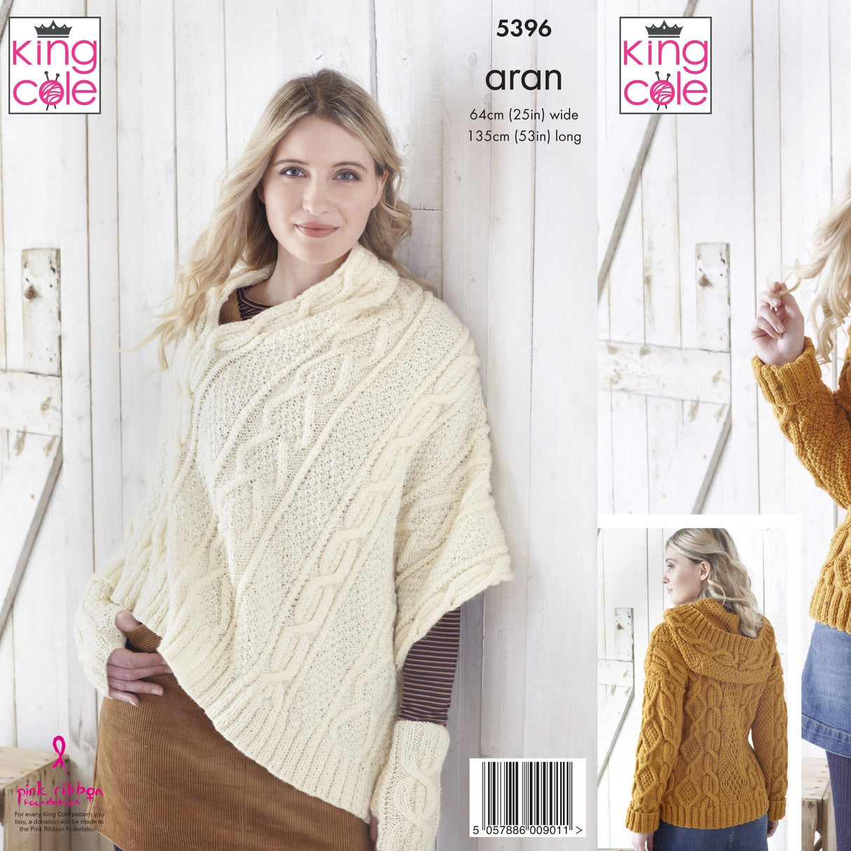 King Cole Patterns King Cole Ladies Hoodie, Poncho and Hand Warmers Aran Knitting Pattern 5396