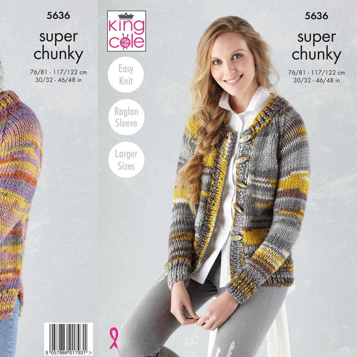King Cole Patterns King Cole Ladies Sweater and Cardigan Super Chunky Pattern 5636