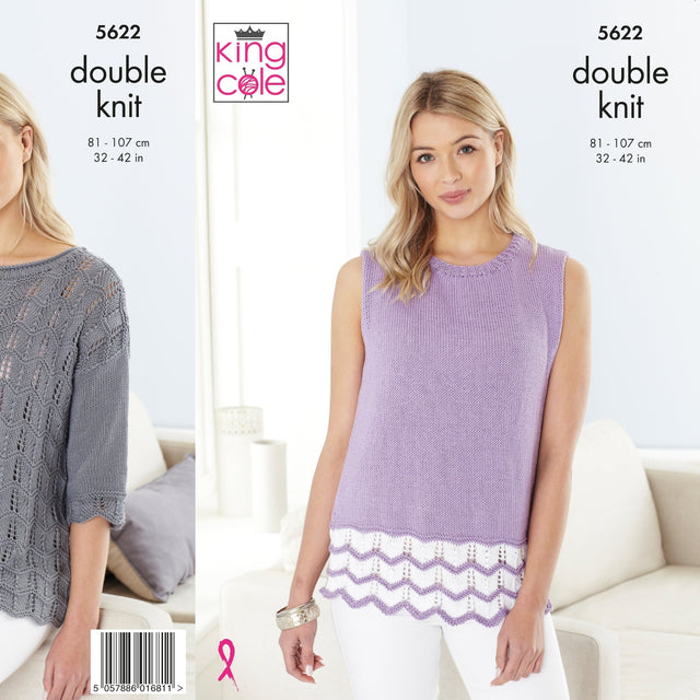 King Cole Patterns King Cole Ladies Sweater and Top DK Knitting Pattern 5622