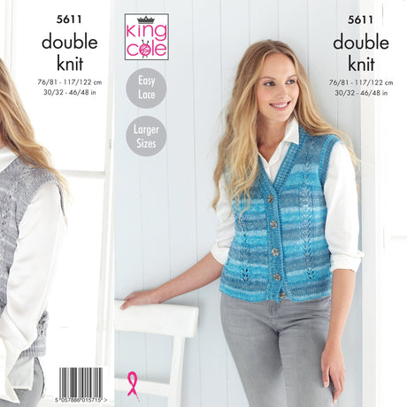 King Cole Patterns King Cole Ladies Waistcoat and Slipover DK Knitting Pattern 5611