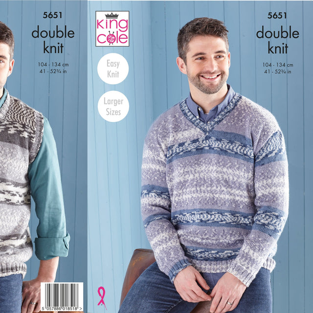 King Cole Patterns King Cole Mens Sweater and Tank Top Knitting Pattern 5651