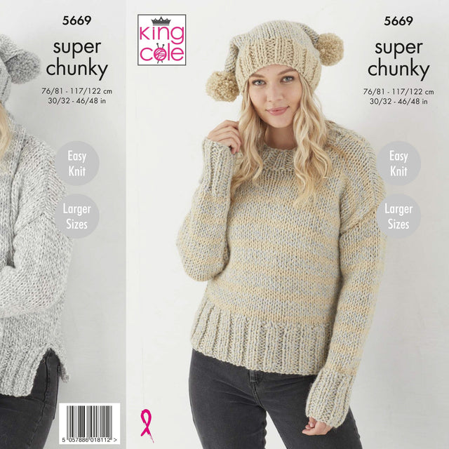 King Cole Patterns King Cole Sweater, Hat & Scarf Super Chunky Knitting Pattern 5669
