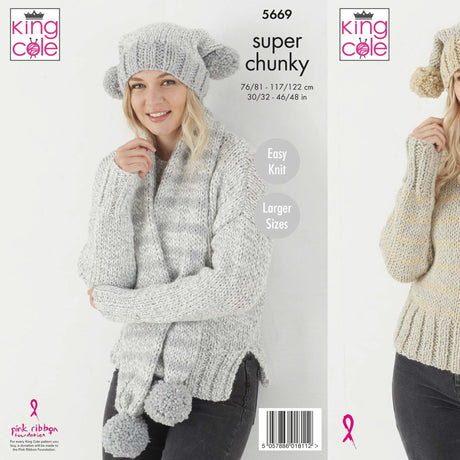 King Cole Patterns King Cole Sweater, Hat & Scarf Super Chunky Knitting Pattern 5669
