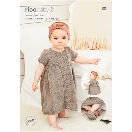 Rico Patterns Rico Baby Classic Childs Dress, Headband and Slippers Knitting Pattern 928