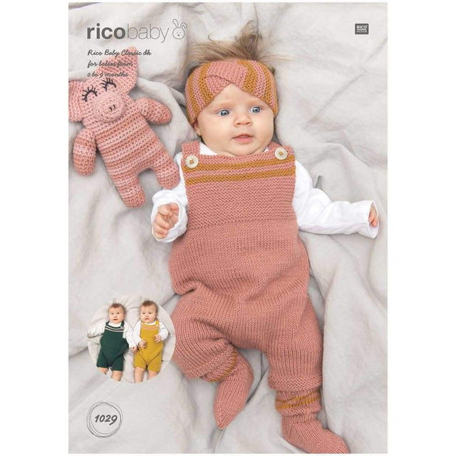 Rico Patterns Rico Baby Dungerees, Socks and Headband DK Knitting Pattern 1029