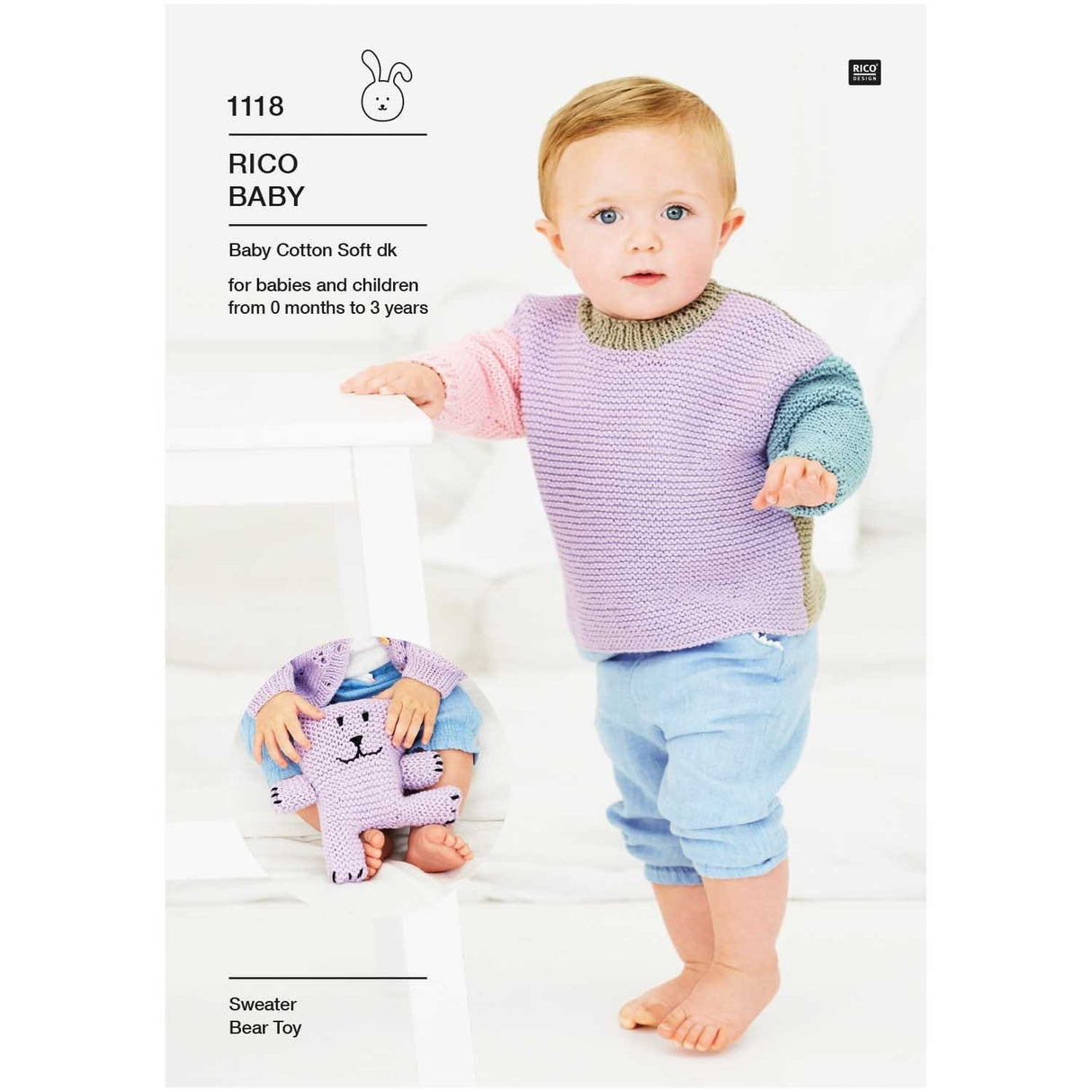 Rico Patterns Rico Baby Sweater and Toy DK Knitting Pattern 1118