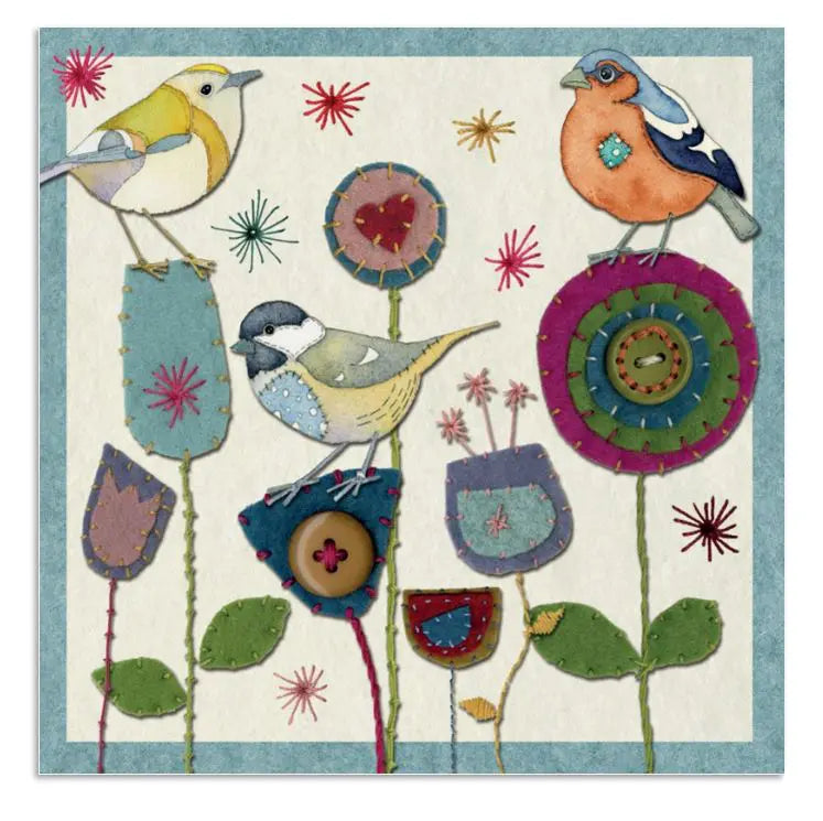 Emma Ball Stitched Birdies on Flowers Card
