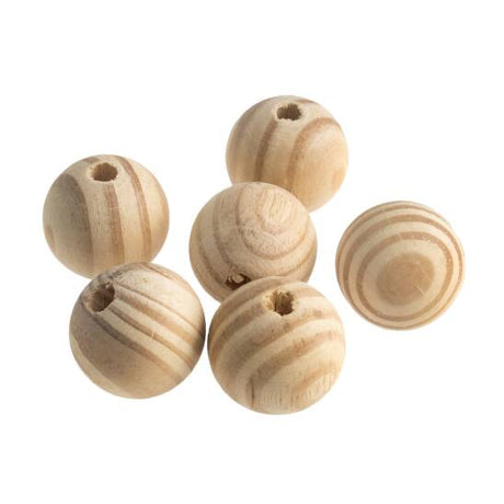 Trimits Haberdashery Round 30 mm Pack of 6 Macrame Wooden Beads